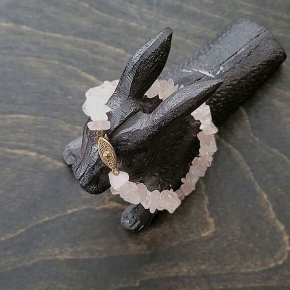 Vtg tumbled rose quartz beaded bracelet - Picture 5 of 6